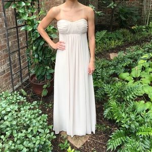 Floor length cream chiffon strapless dress